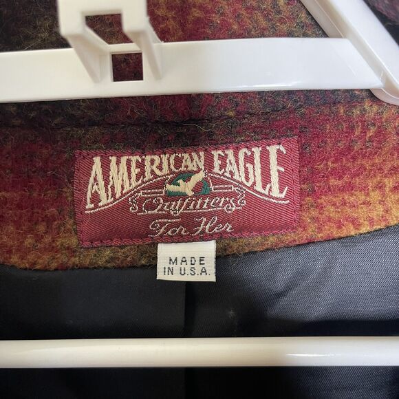 Vtg AMERICAN EAGLE Women's Red Buffalo Plaid Wool Western Coat Made In USA Sz L - Picture 4 of 5